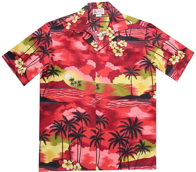 CHEMISE HAWAIIENNE ALOHA REPUBLIC ISLAND SCENE RED