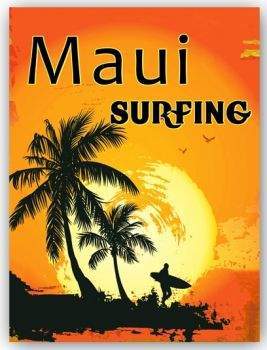PLAQUE METAL DECORATIVE MAUI SURFING